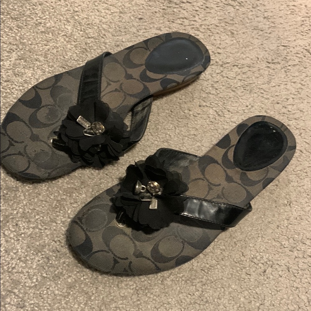 Coach Serenity Black Sandals with Signature Monogram